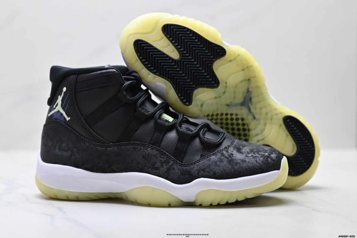 Air Jordan 11 Retro Black and Volt Unisex Sneakers Style 19