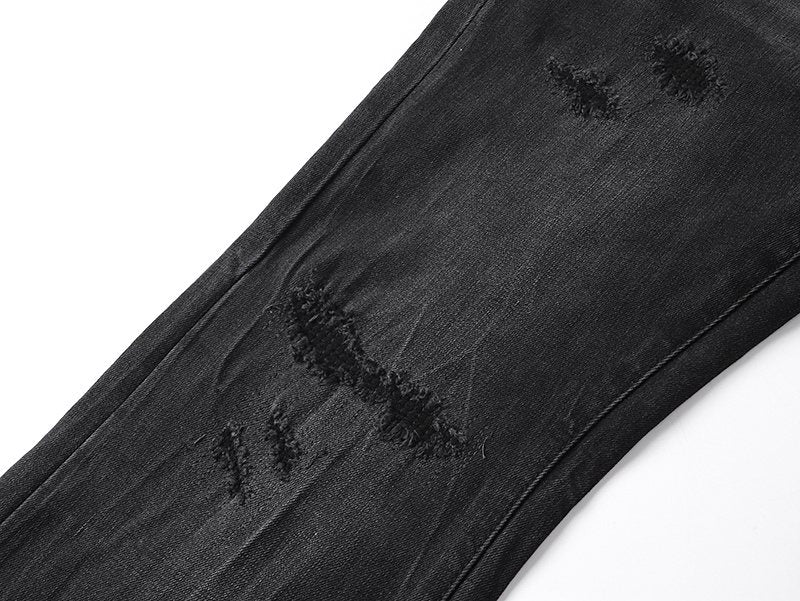 Purple Brand Black Paint-Splatter Distressed Flared Jeans