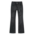 Purple Brand Black Paint-Splatter Distressed Flared Jeans