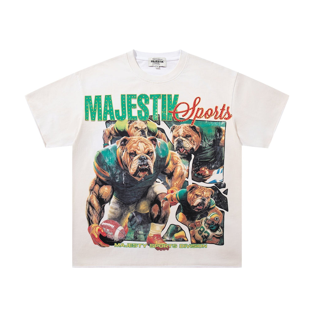 MAJESTIK Bulldog Football Graphic Short-Sleeve T-Shirt - White