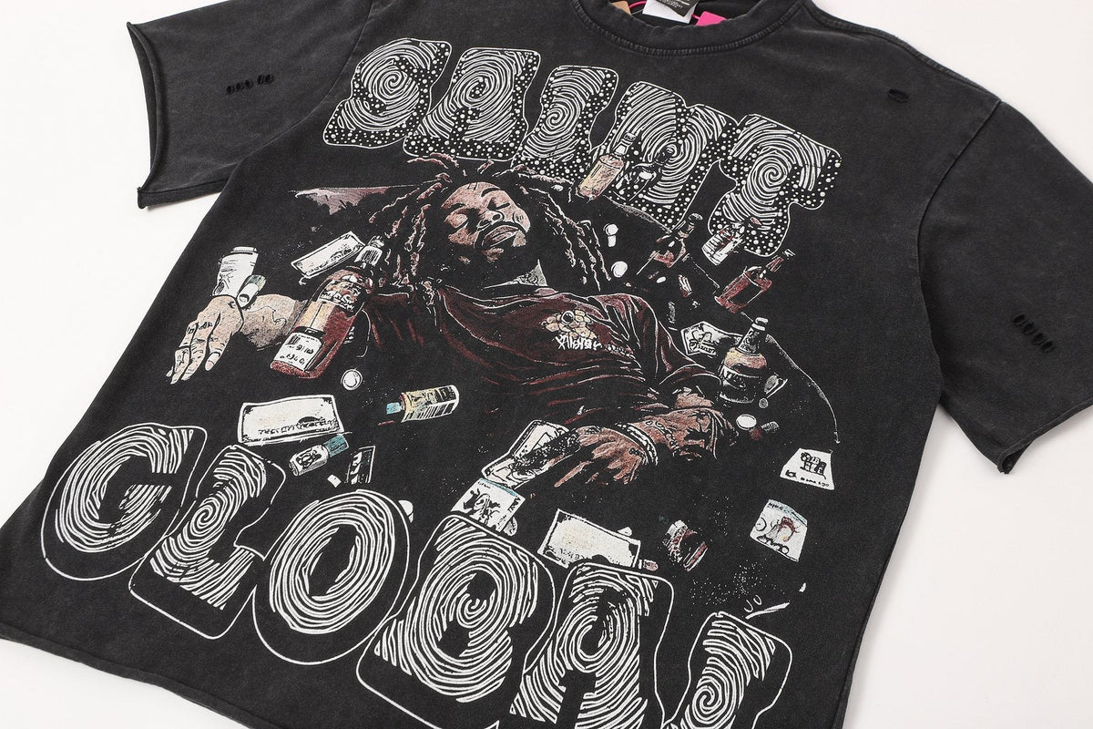 SAINT Free Alcohol Washed Black Graphic T-Shirt