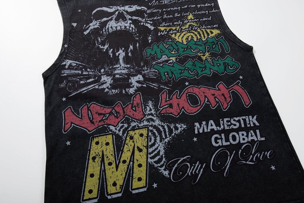 MAJESTIK New York Skull Graphic Sleeveless T-Shirt