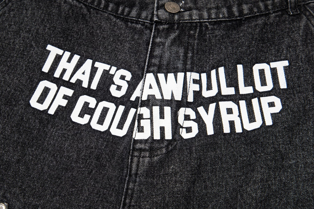 THAT'S A AWFUL LOT OF COUGH SYRUP Washed Denim Graphic Shorts