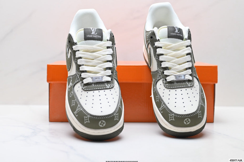 Nike Air Force 1 Low Black Gray Monogram Print Unisex Sneakers Style 11
