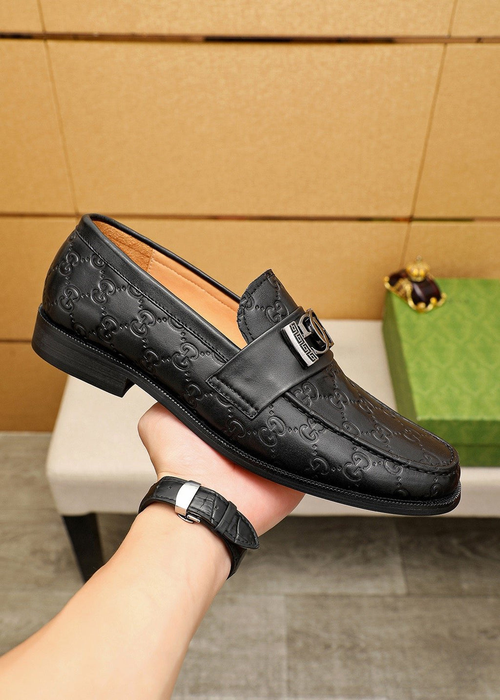 Gucci Black Embossed Leather Loafers - Low-Profile Black Sole