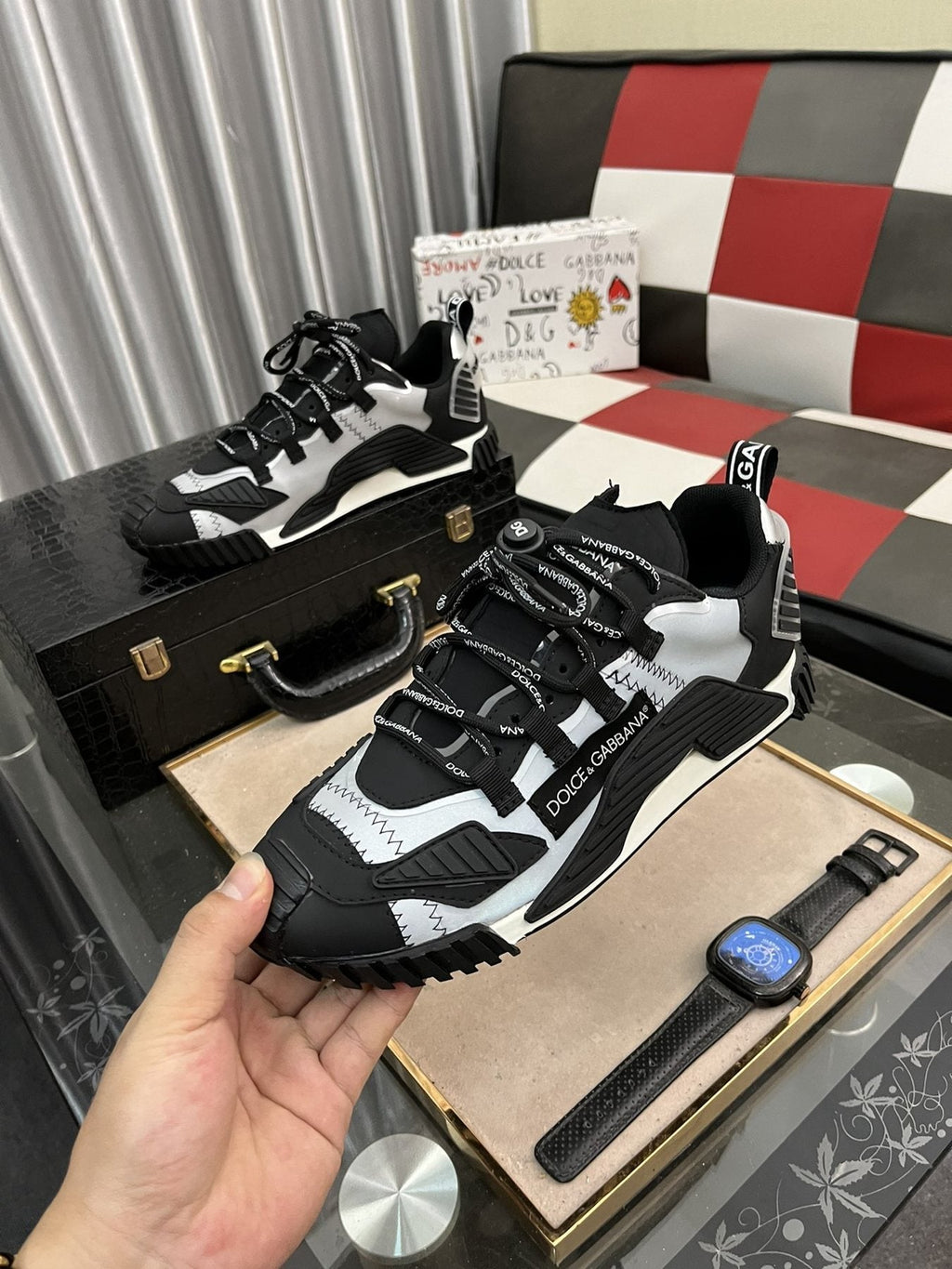 Dolce & Gabbana Black and White Layered Sneakers