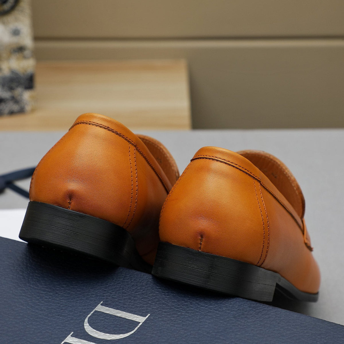 Dior Tan Leather Buckle Loafers