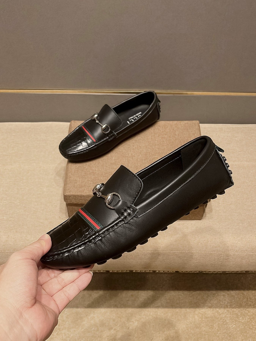 Gucci Men's Black Stripe Bit Loafers