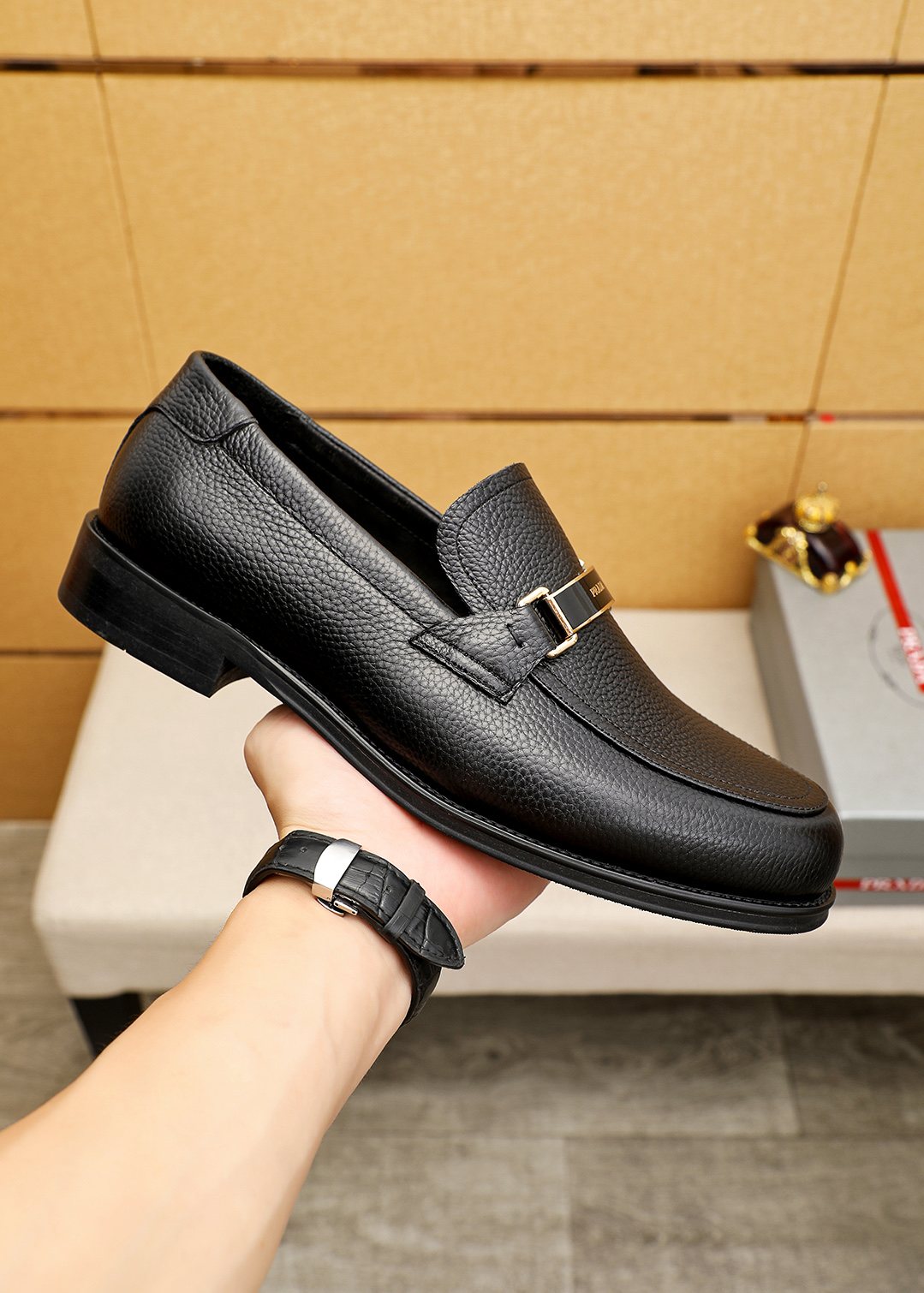 Prada Black Buckle Loafers
