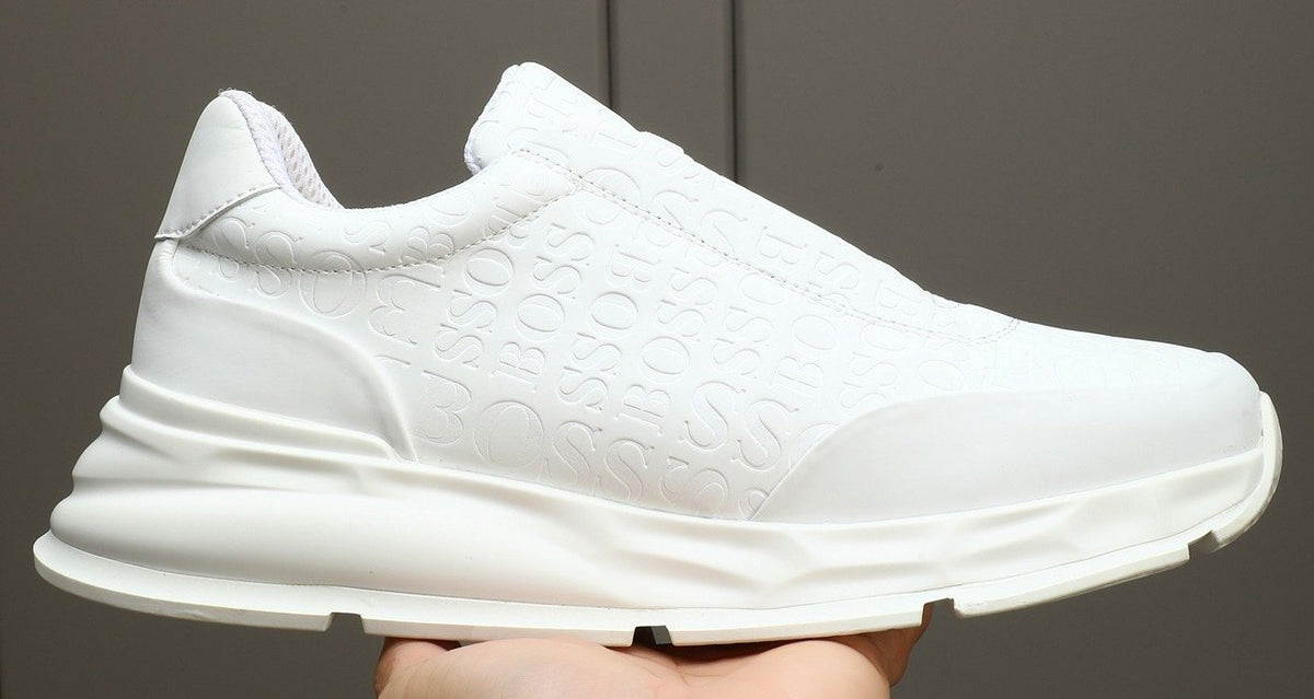 BOSS White Embossed Low-Top Sneakers