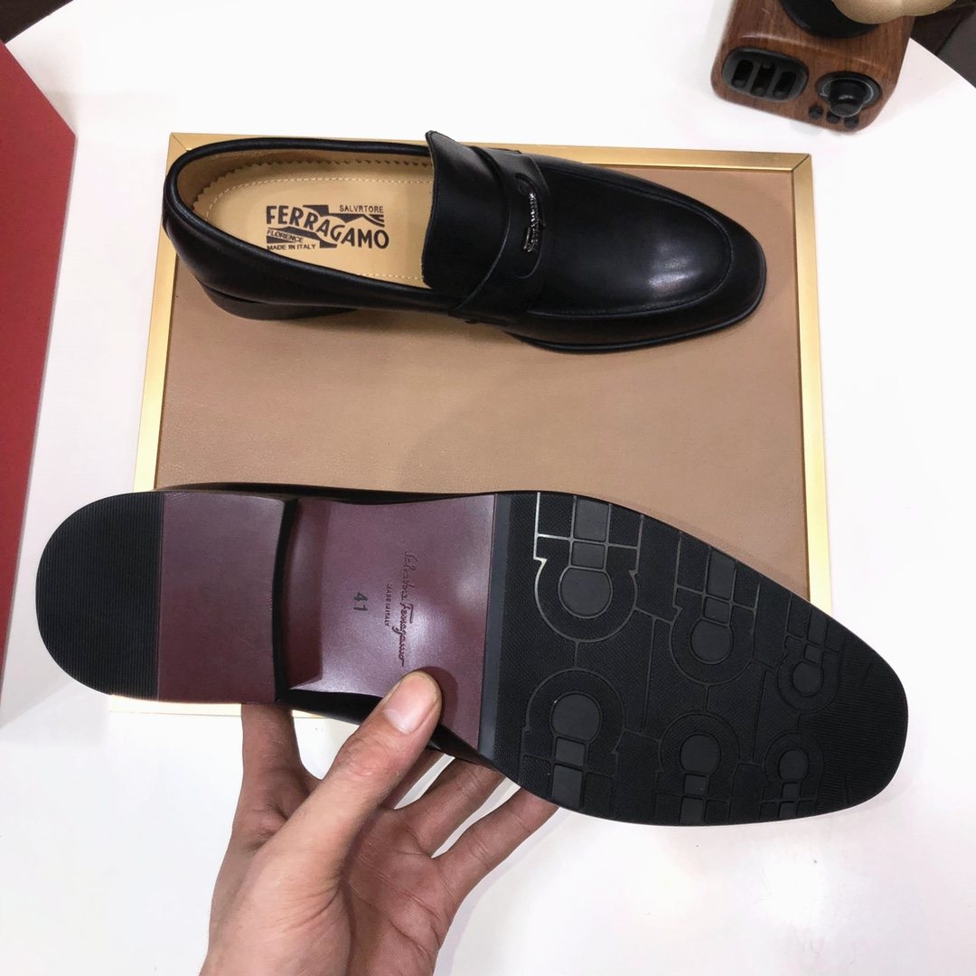 Ferragamo Black Leather Loafers