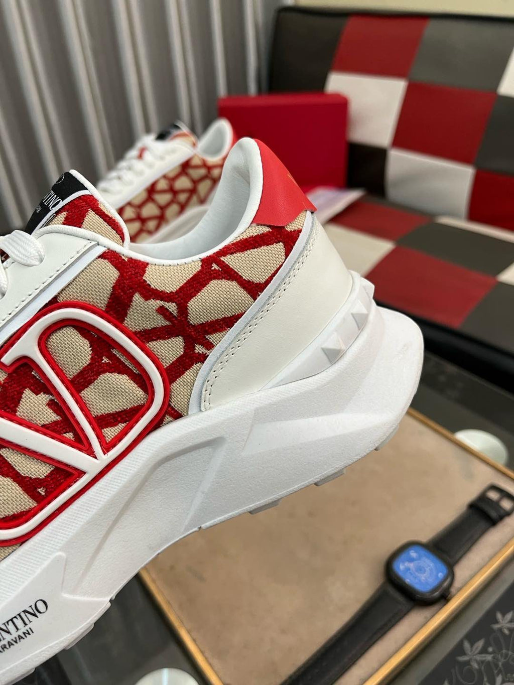 Valentino White and Red Patterned Sneakers