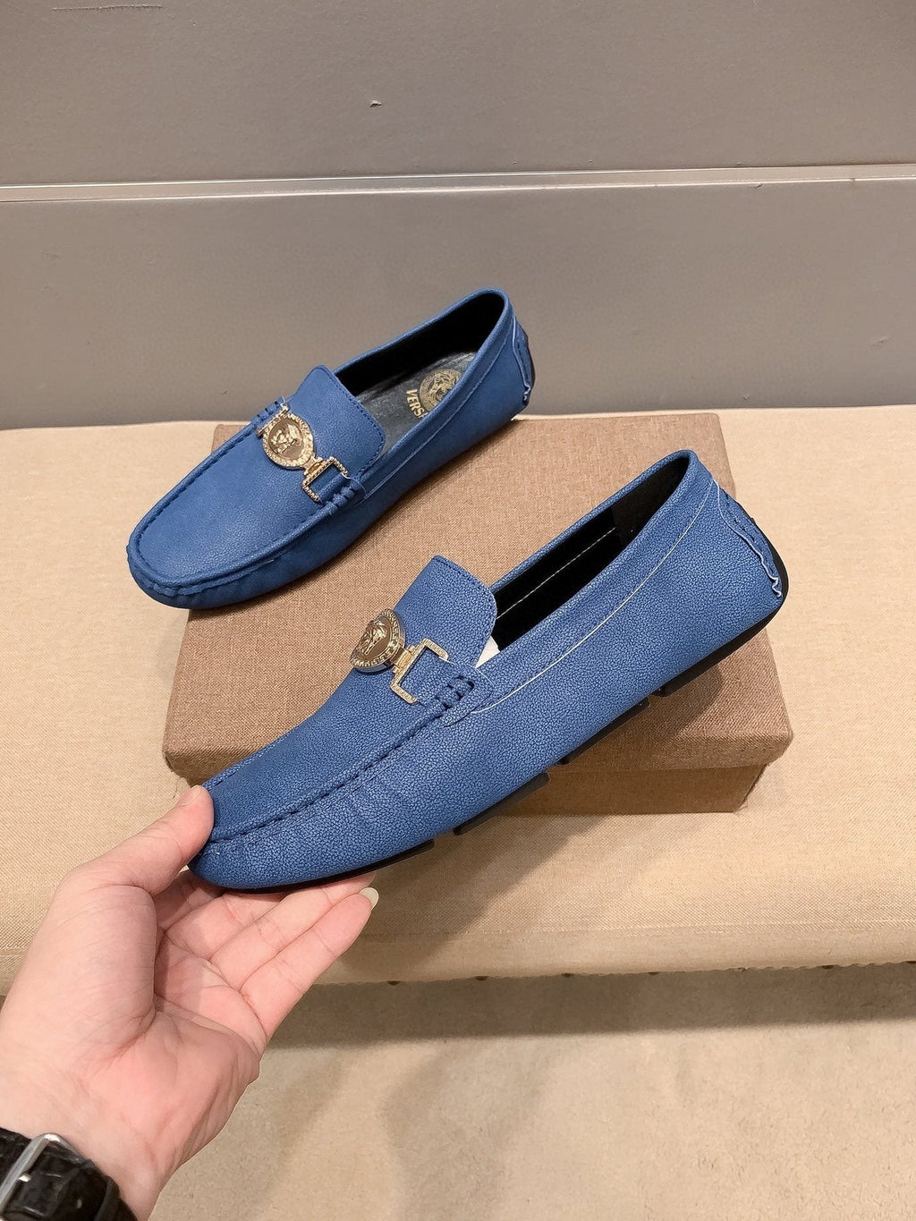 Versace Blue Gold-Hardware Loafers