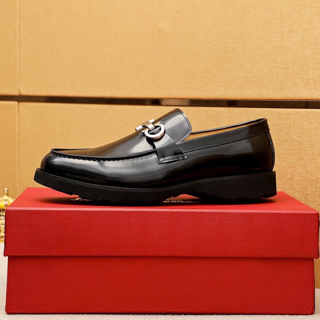 Ferragamo Black Hardware Loafers - Slip-On Construction