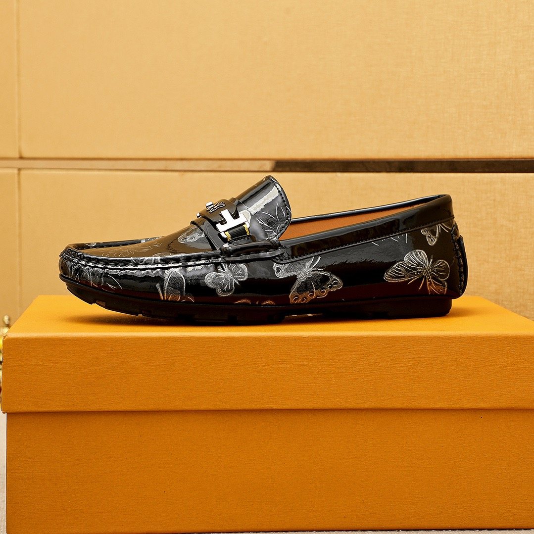 Louis Vuitton Black Floral-Embossed Buckle Loafers