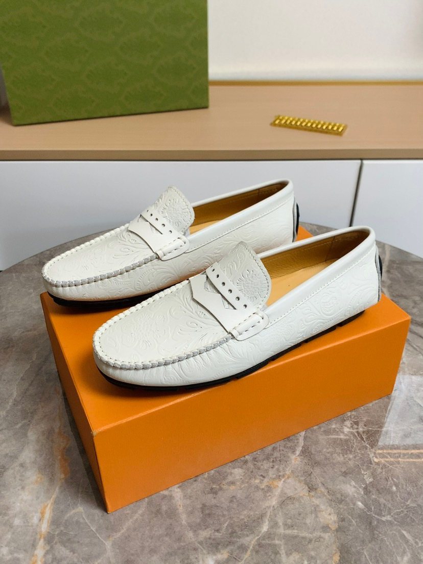 Louis Vuitton Men's White Leather Moc-Toe Loafers