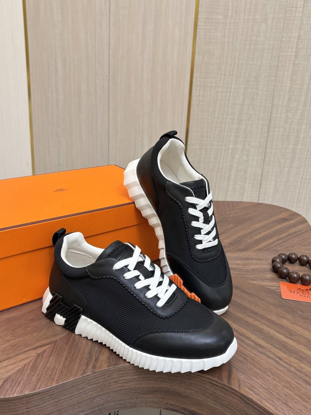 Hermes Black Ribbed Sole Sneakers