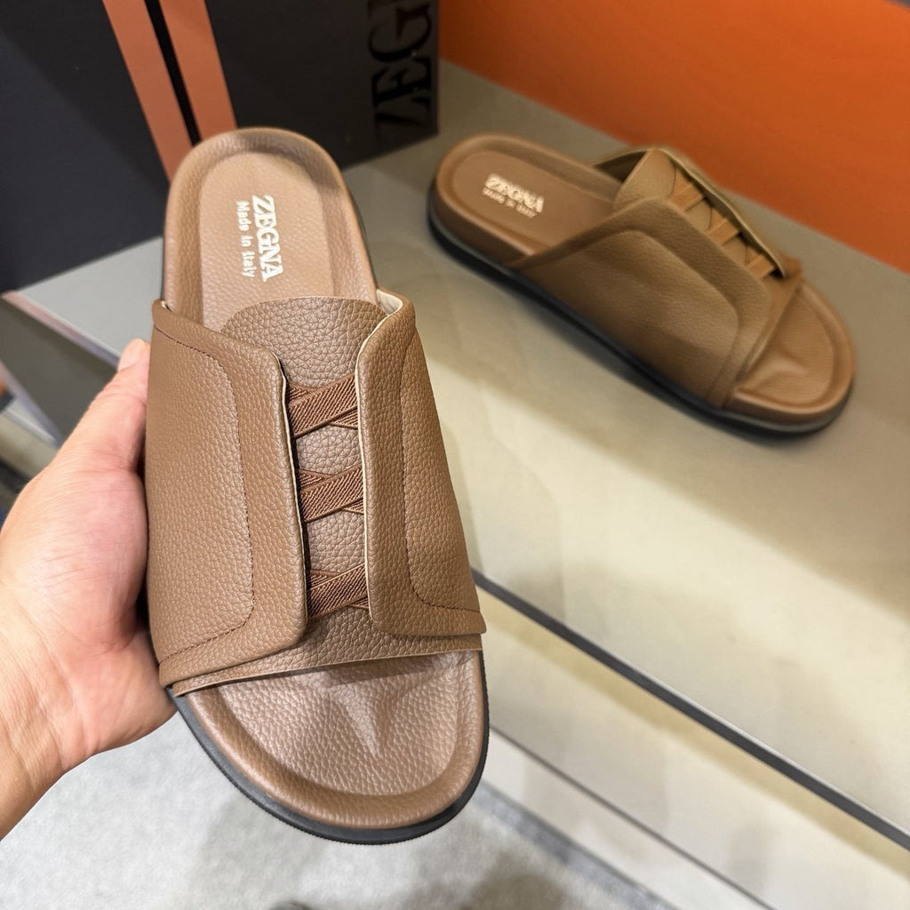 Zegna Men's Lattice Strap Slide Sandals