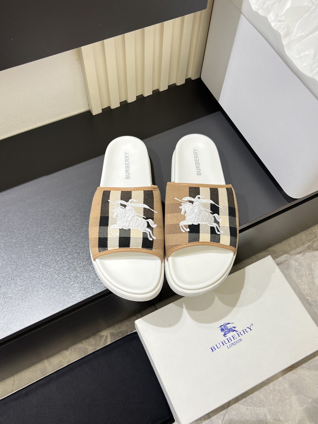 Burberry Plaid Slide Sandals