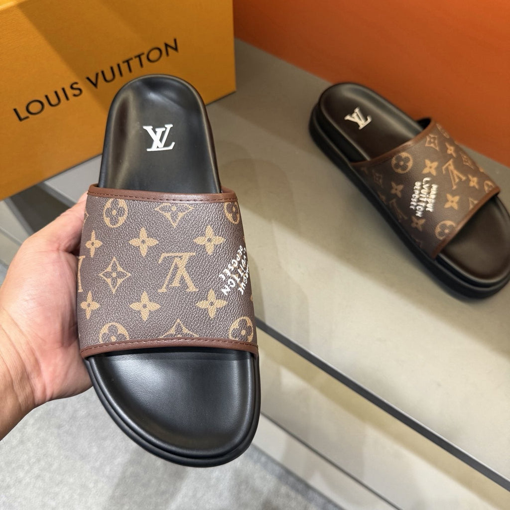 Louis Vuitton Monogram Slide Sandals - Black Footbed And Sole