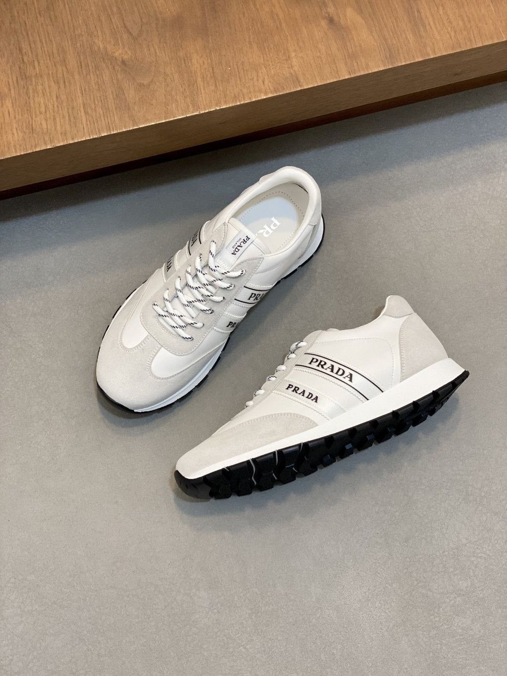 Prada Men's Geometric Panel Sneakers - Lace-Up Closure