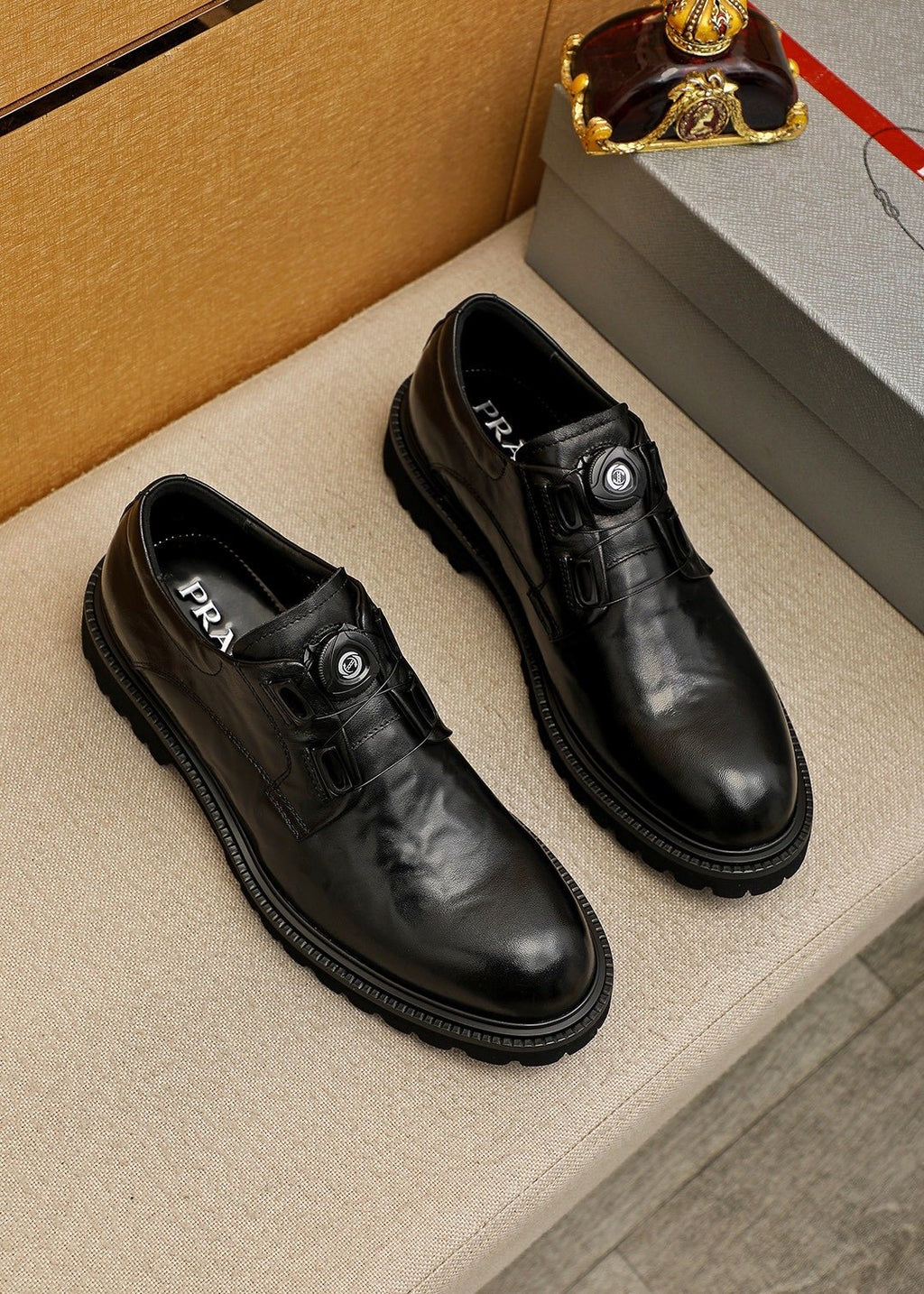 Prada Men's Polished Lace-Up Lug Sole Dress Shoes