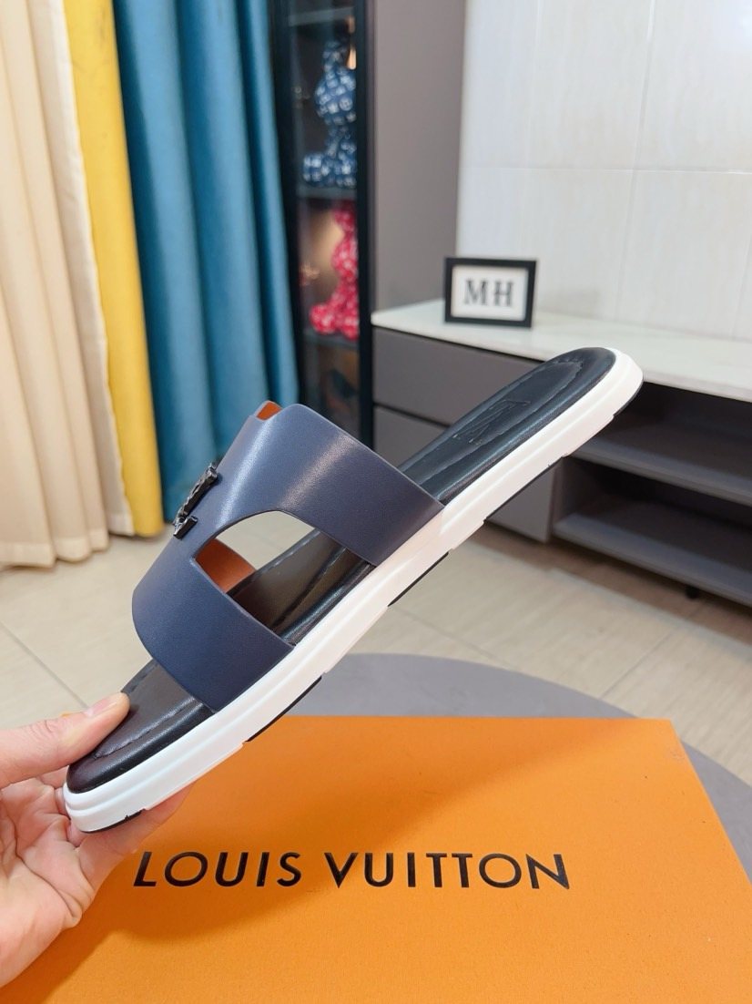 Louis Vuitton Men's Embossed Strap Slide Sandals - Layered Contrast Sole
