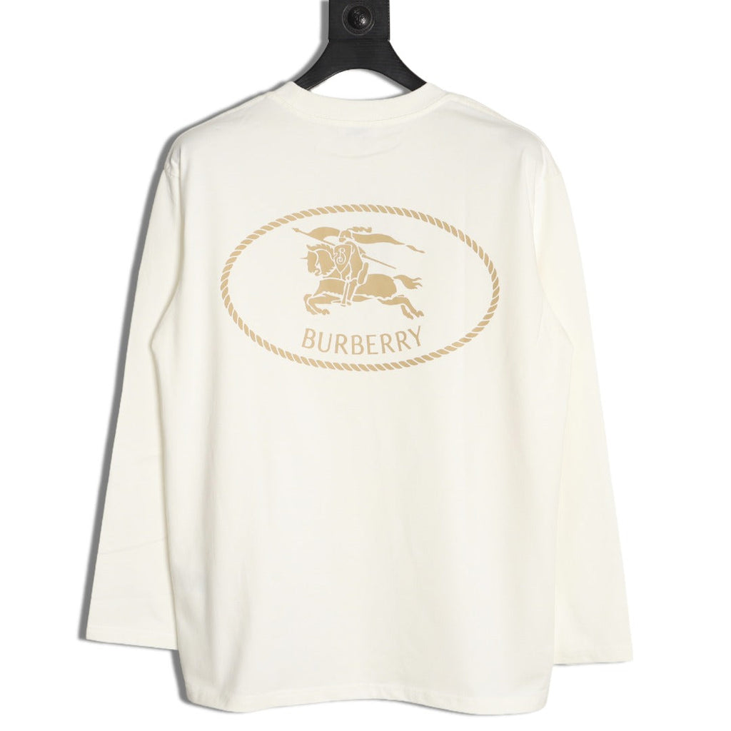 Burberry Oval Equestrian Back-Graphic Long-Sleeve Top - Cream